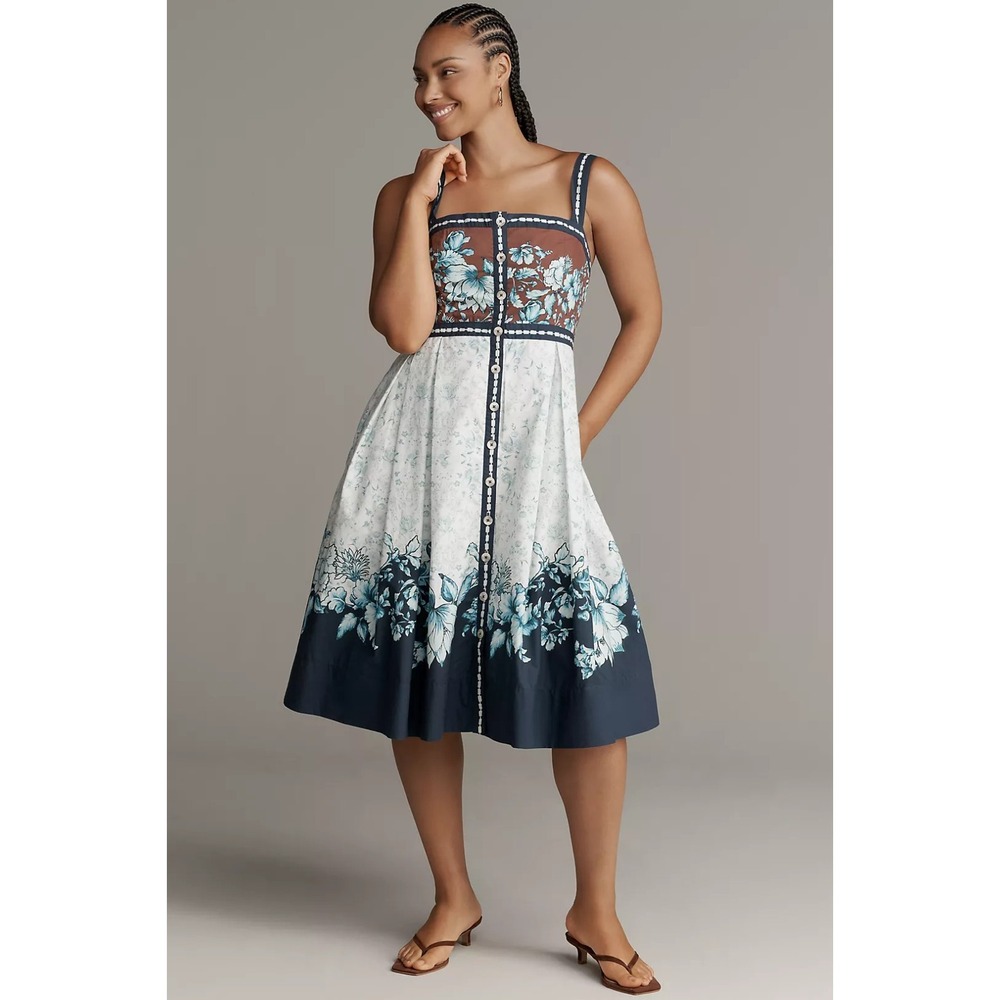 Anthropologie Maeve Sleeveless Square Neck Button Front Midi DressSz 1X NWT‎